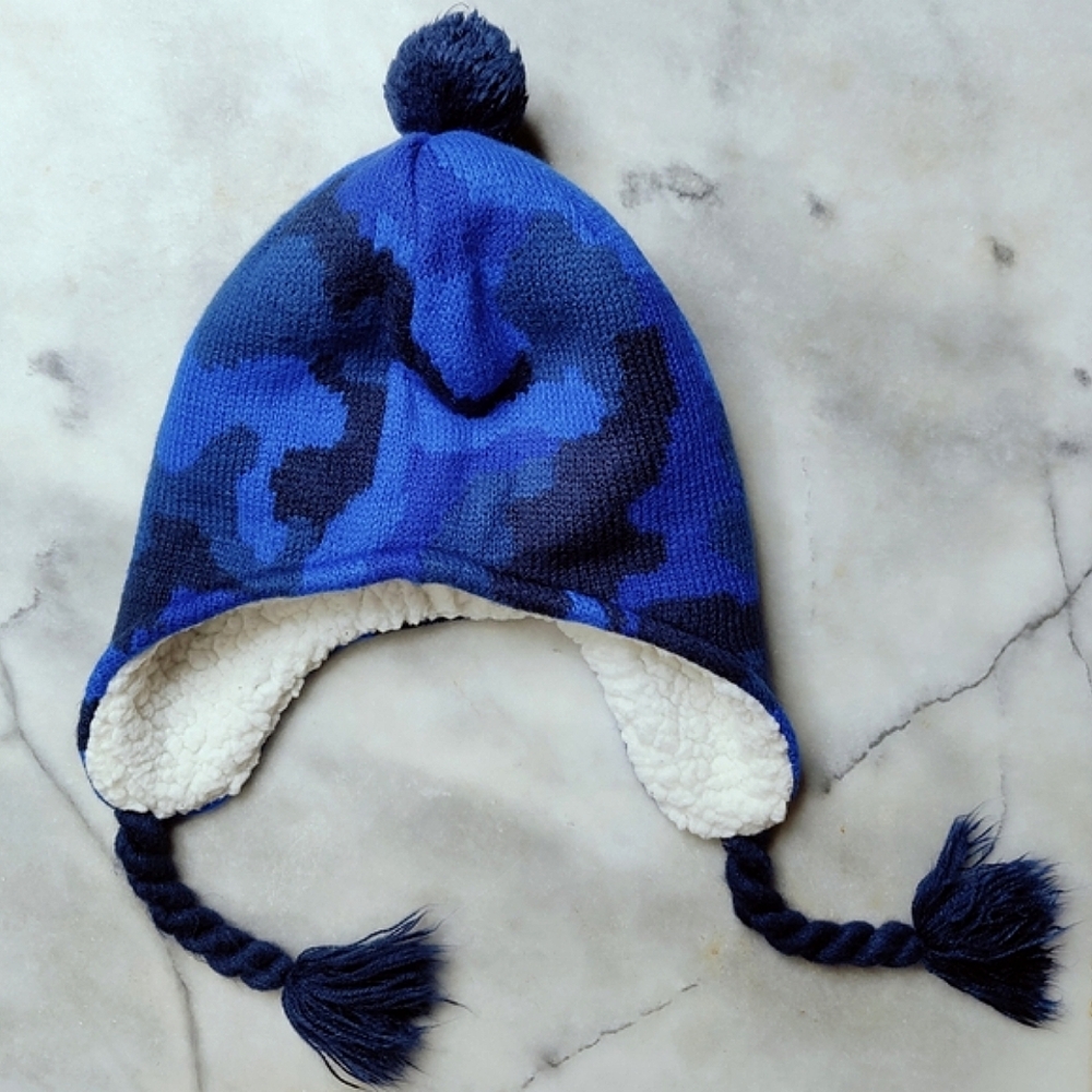 Lands' End Boys' Blue Camouflage Winter Peruvian Snow Ski Hat Beanie, Sz M-L